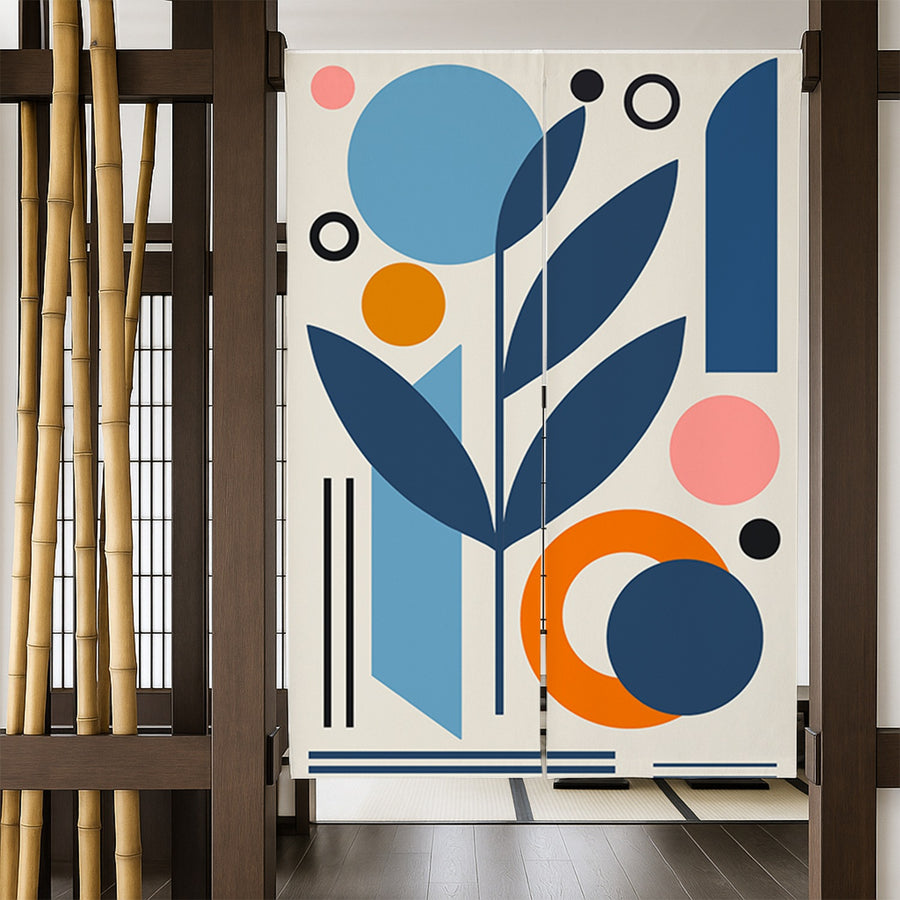 Feblilac Blue and Orange Modern Leaf Circles Door Curtain