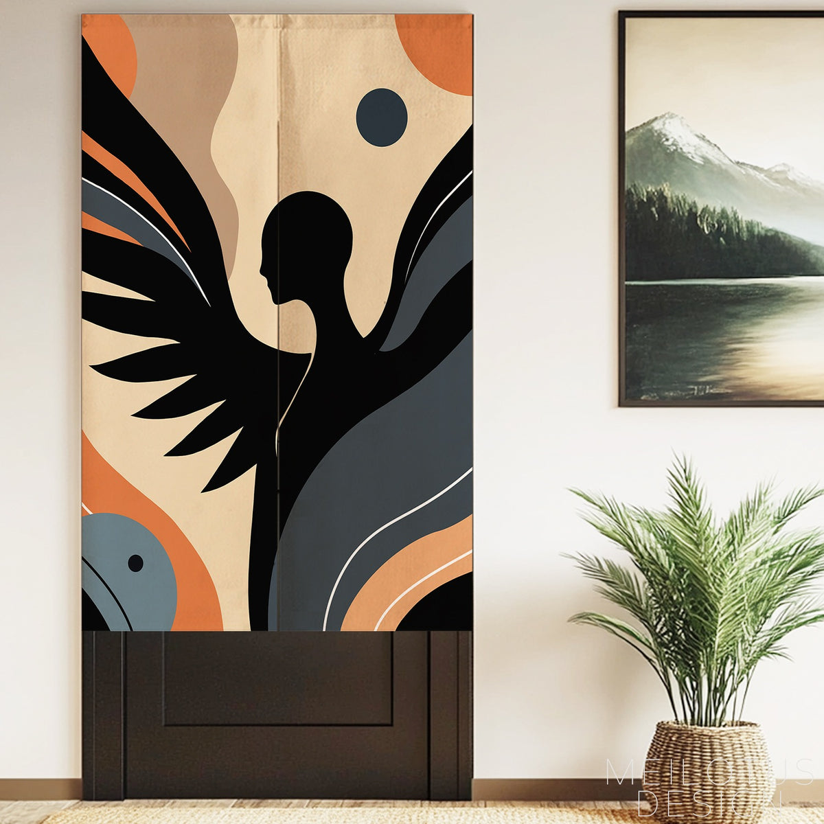 Feblilac Icarus Black Wings and Sun Door Curtain