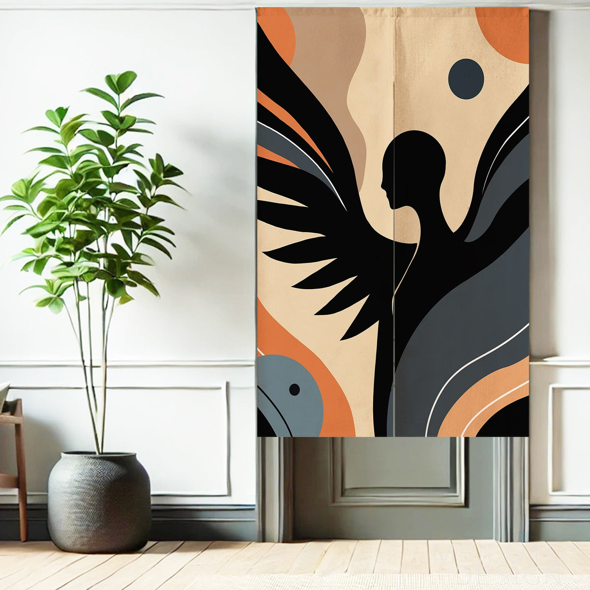 Feblilac Icarus Black Wings and Sun Door Curtain