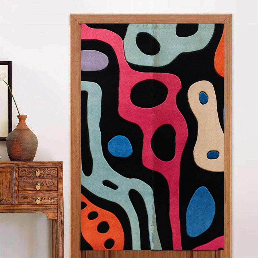 Feblilac Abstract Colorful Circles on Black Door Curtain