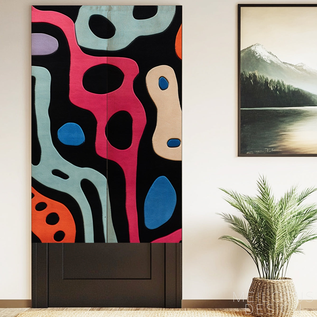 Feblilac Abstract Colorful Circles on Black Door Curtain