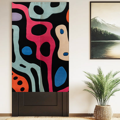 Feblilac Abstract Colorful Circles on Black Door Curtain