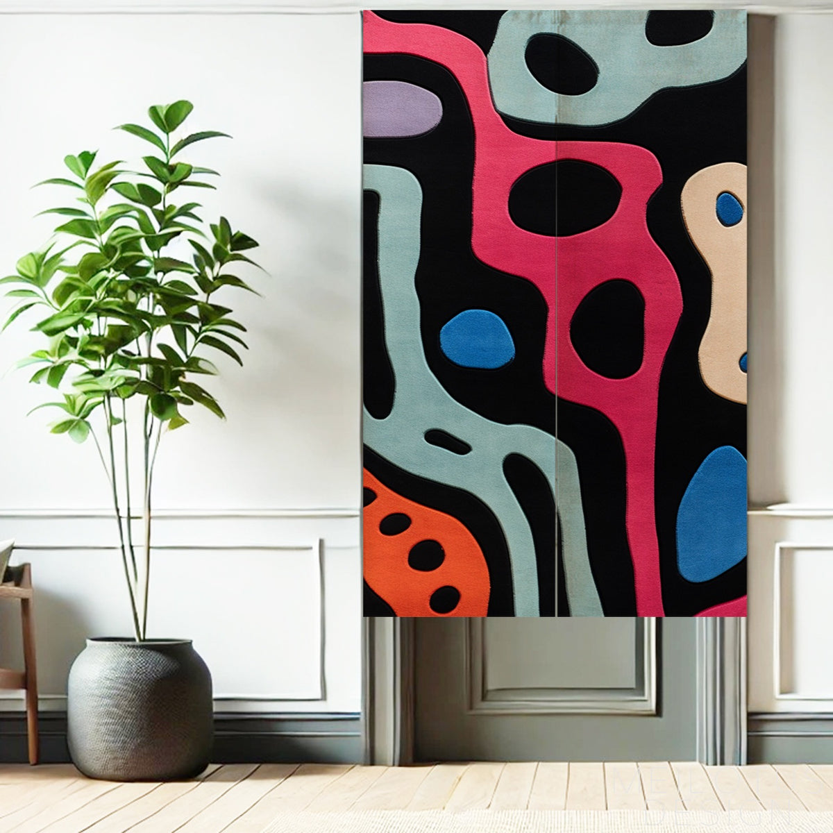 Feblilac Abstract Colorful Circles on Black Door Curtain
