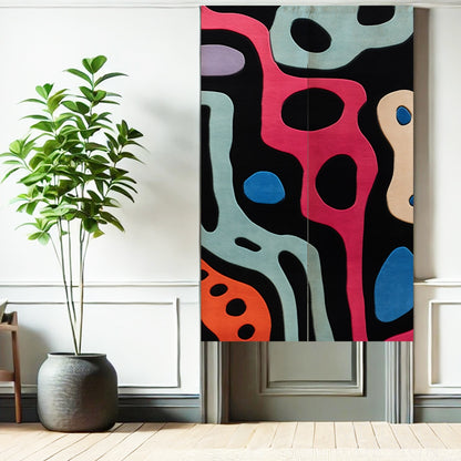Feblilac Abstract Colorful Circles on Black Door Curtain