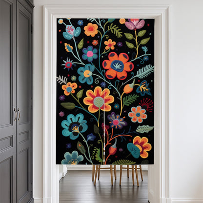 Feblilac Black Ground Floral Pattern Door Curtain