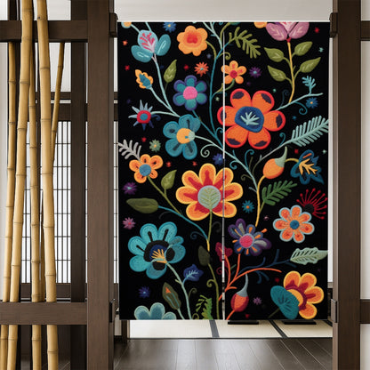 Feblilac Black Ground Floral Pattern Door Curtain