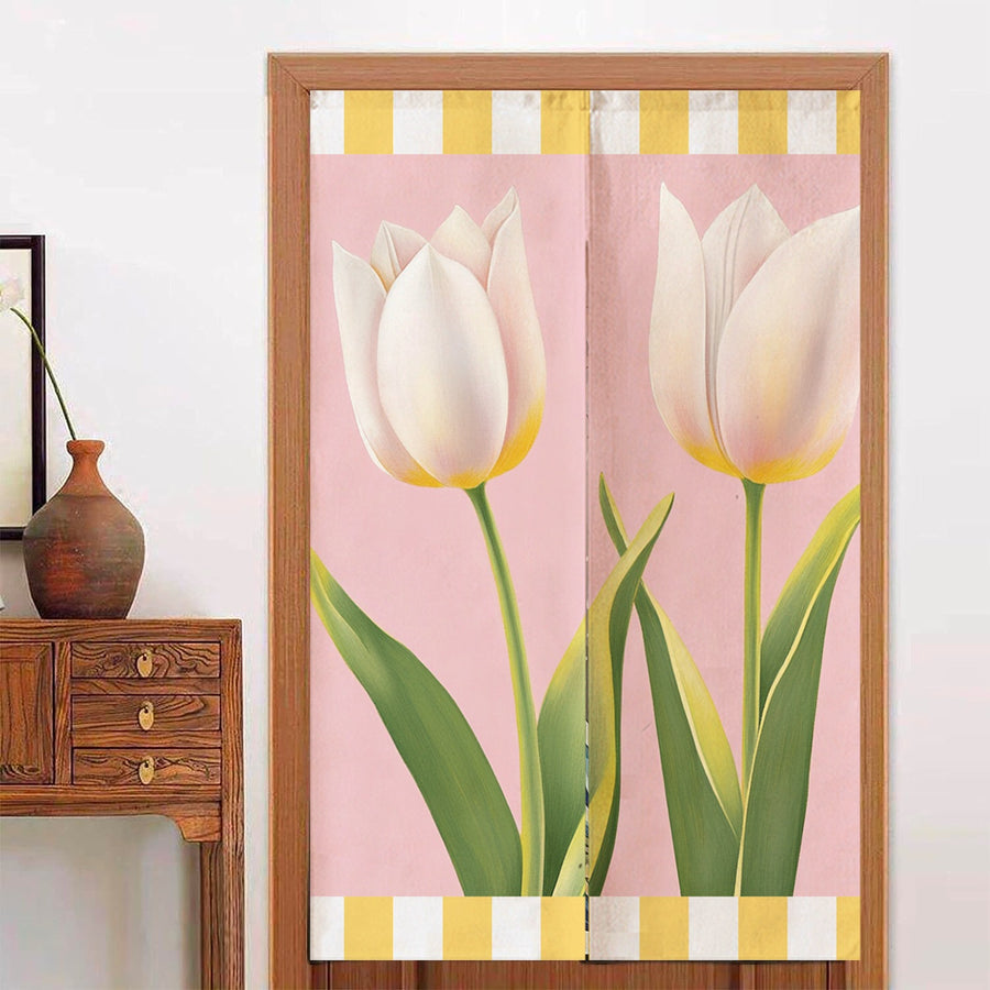 Feblilac Pink Ground Tulips Door Curtain