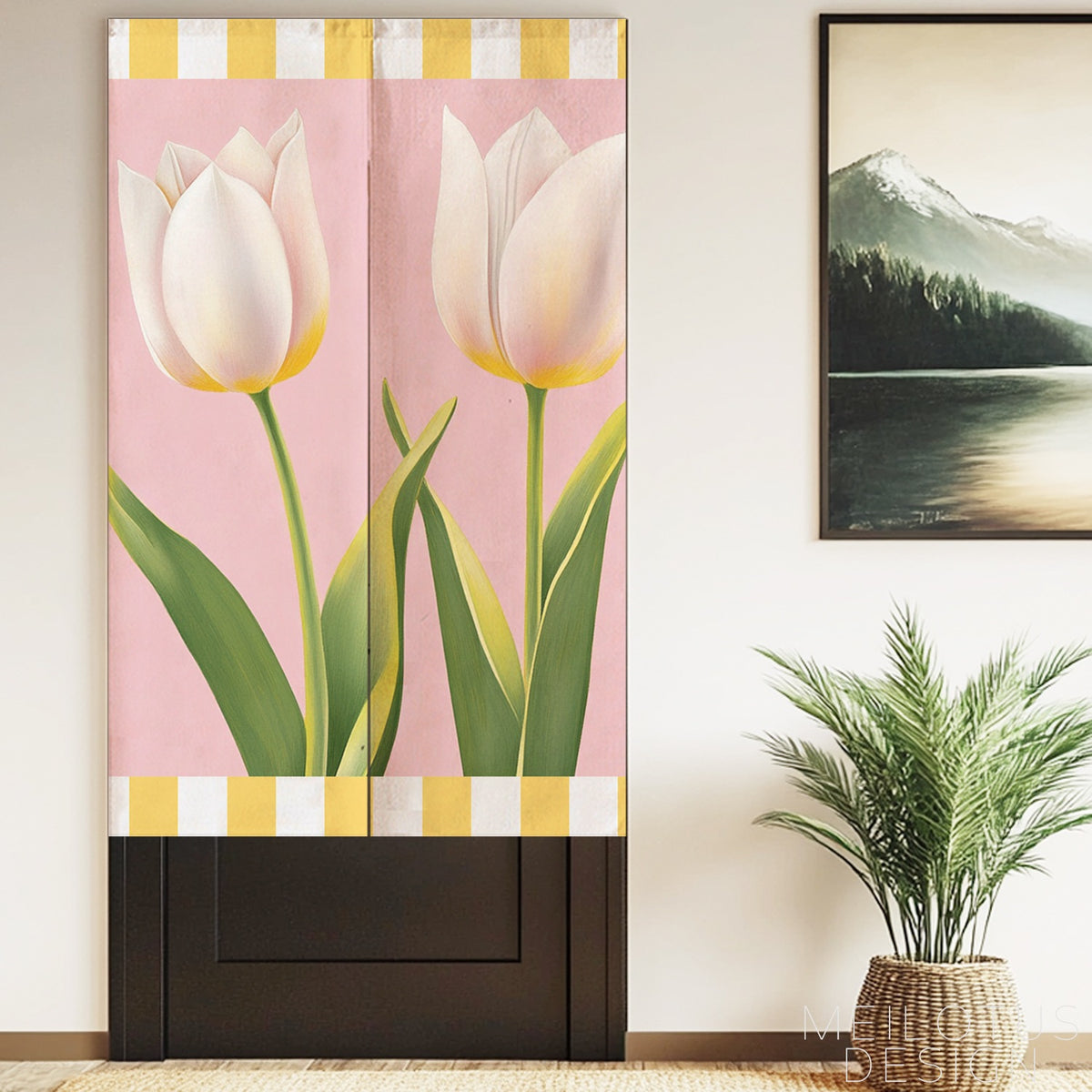 Feblilac Pink Ground Tulips Door Curtain
