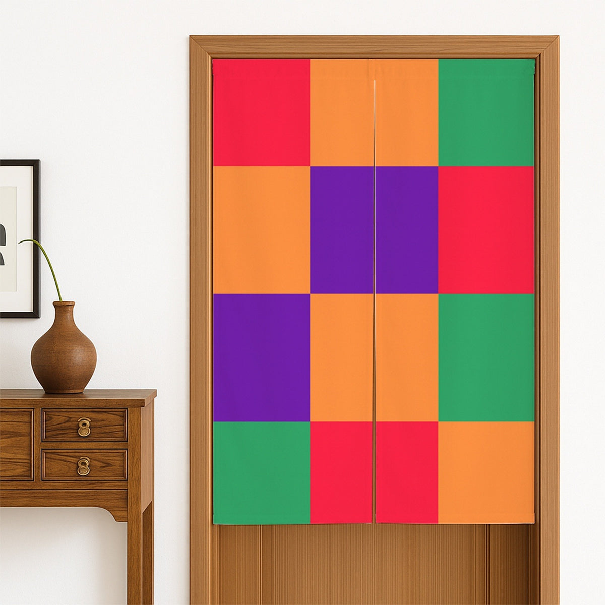 Feblilac Colorful Checkerboard Door Curtain