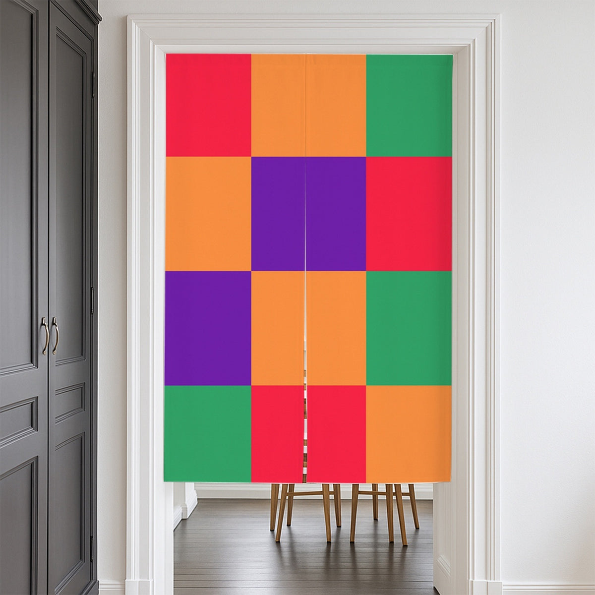 Feblilac Colorful Checkerboard Door Curtain