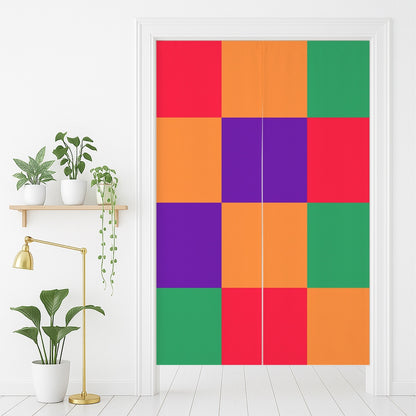 Feblilac Colorful Checkerboard Door Curtain