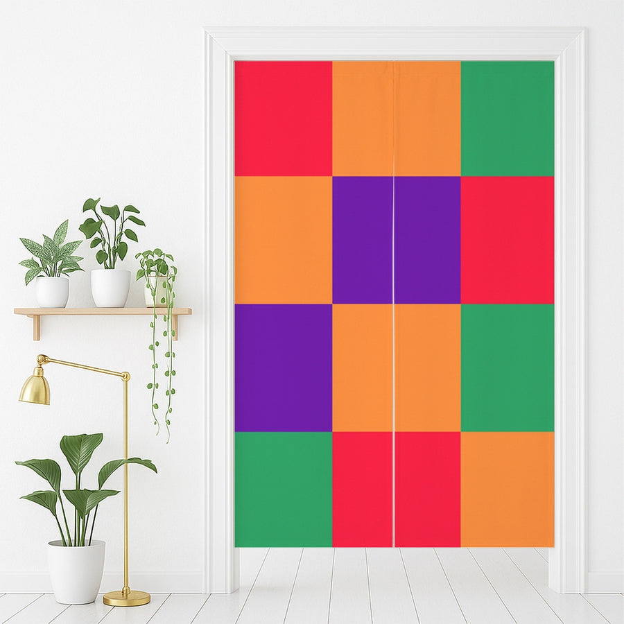 Feblilac Colorful Checkerboard Door Curtain