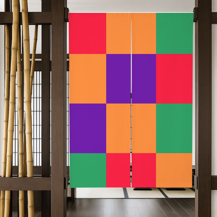 Feblilac Colorful Checkerboard Door Curtain