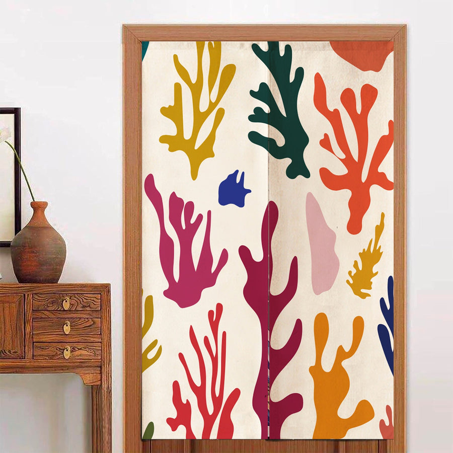 Feblilac Abstract Colorful Leaves Door Curtain