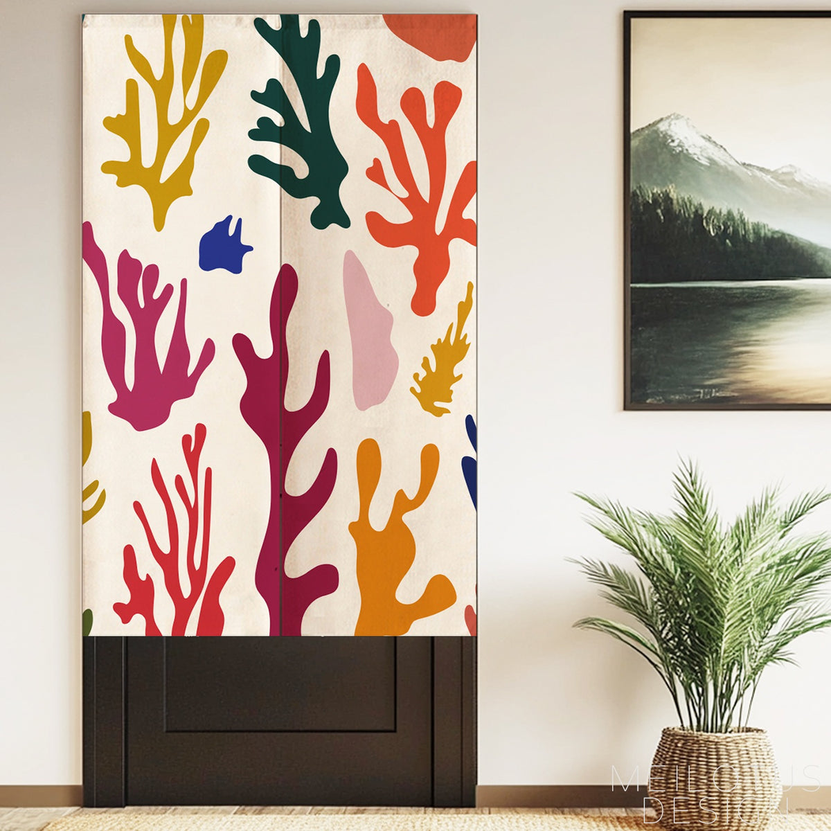 Feblilac Abstract Colorful Leaves Door Curtain