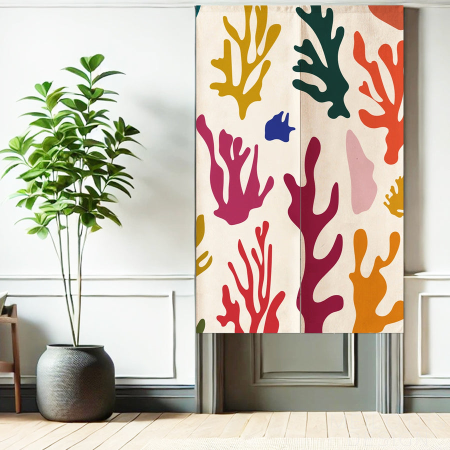 Feblilac Abstract Colorful Leaves Door Curtain