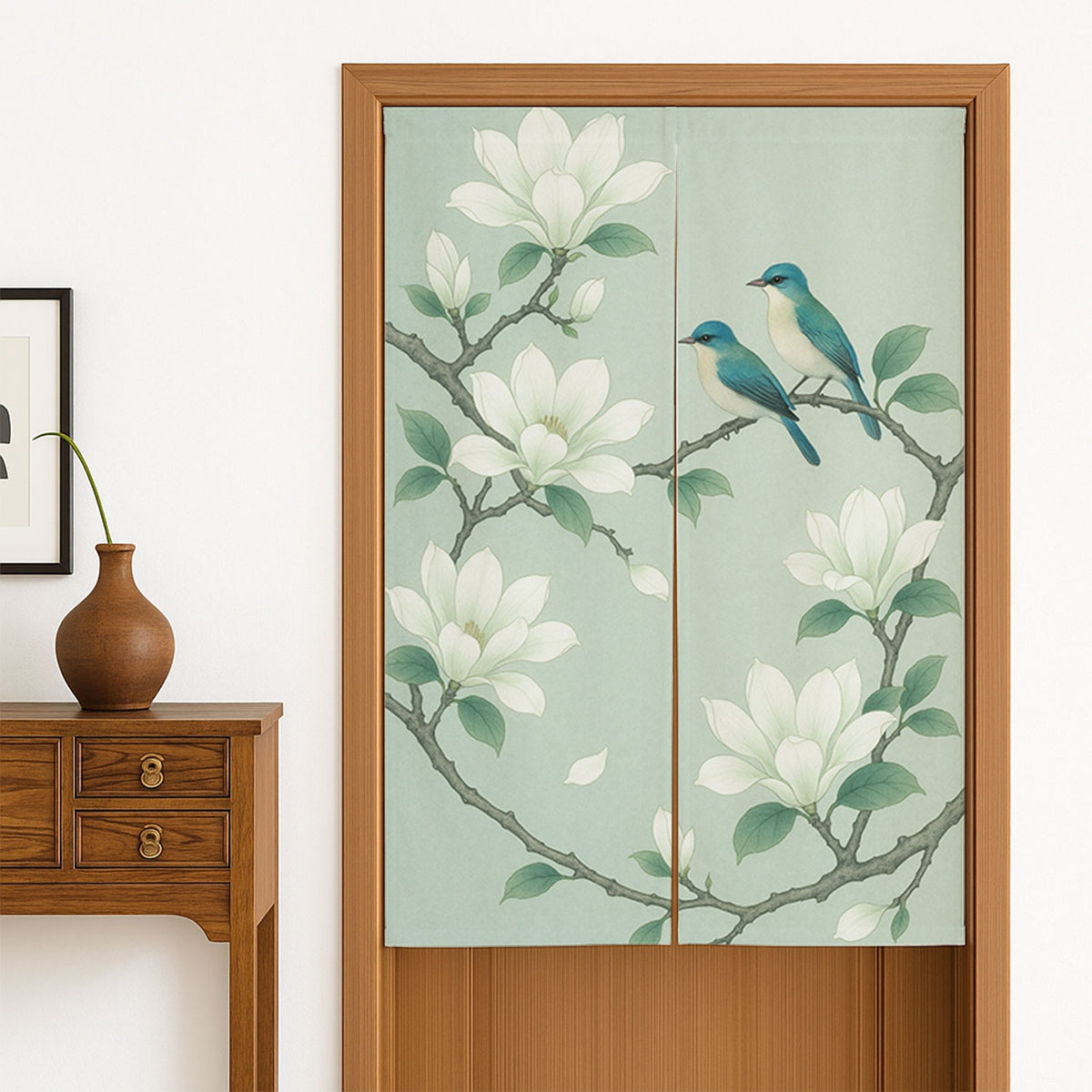 Feblilac Magnolia and Two Birds Door Curtain
