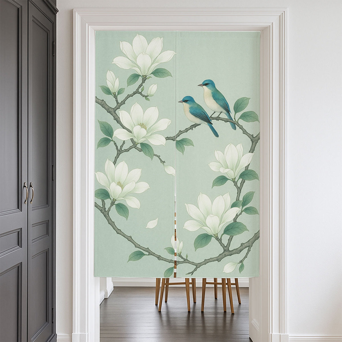 Feblilac Magnolia and Two Birds Door Curtain