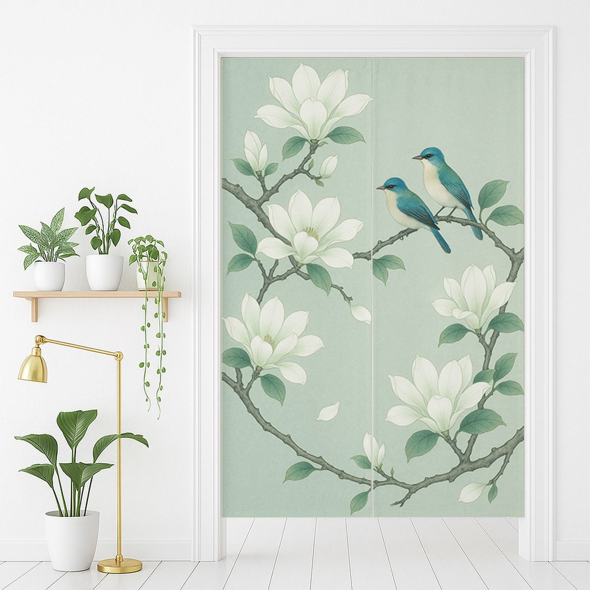 Feblilac Magnolia and Two Birds Door Curtain