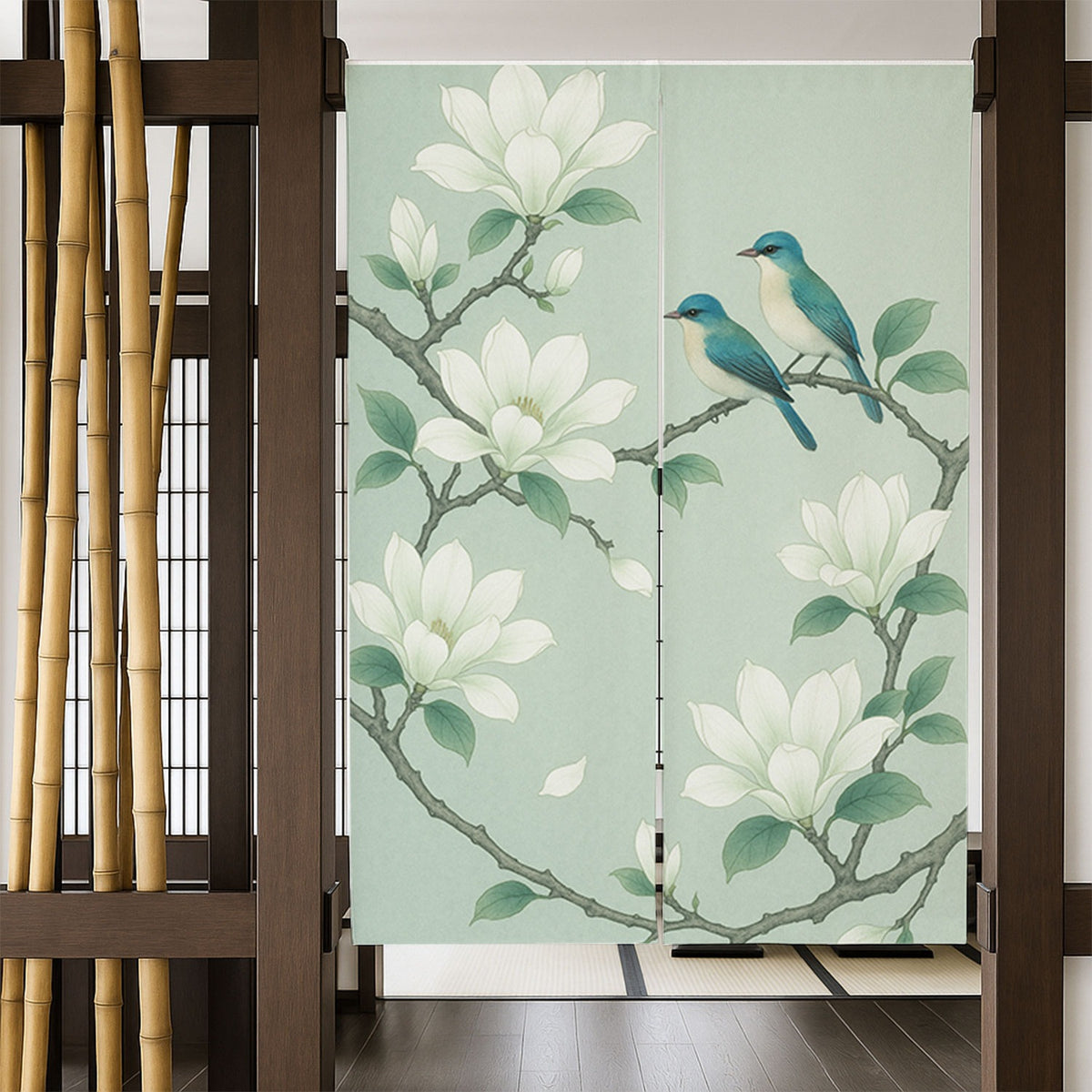 Feblilac Magnolia and Two Birds Door Curtain