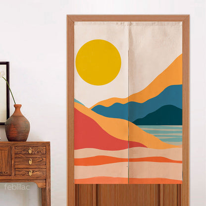 Feblilac Red Orange Blue Lake Sunset Door Curtain