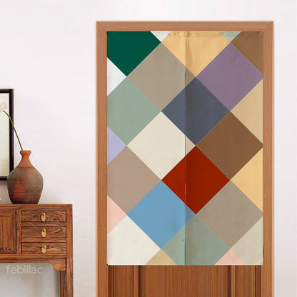 Feblilac Colorful Checkerboard Door Curtain