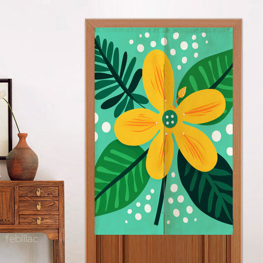 Feblilac Yellow Flower Green Background Door Curtain