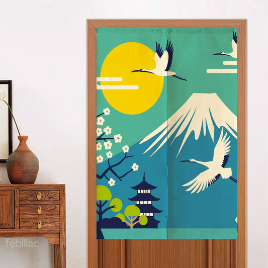 Feblilac Mount Fuji Crane Door Curtain