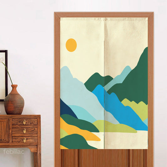 Feblilac Green Orange Mountains Sun Door Curtain