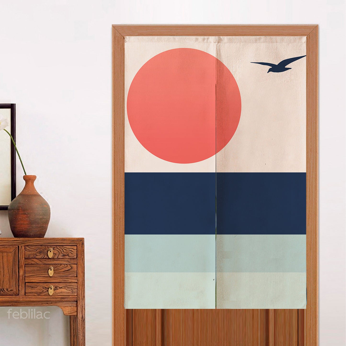 Feblilac Seagull Sunset Blue Tide Door Curtain