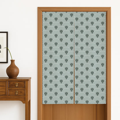 Feblilac Seigaiha Wave Green door curtain hanging in a Japanese style hallway