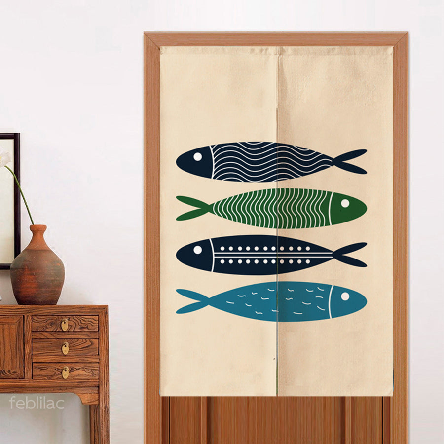 Feblilac Blue Simple Fish Door Curtain