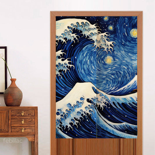 Feblilac Ukiyoe Sea Waves Starry Sky Door Curtain