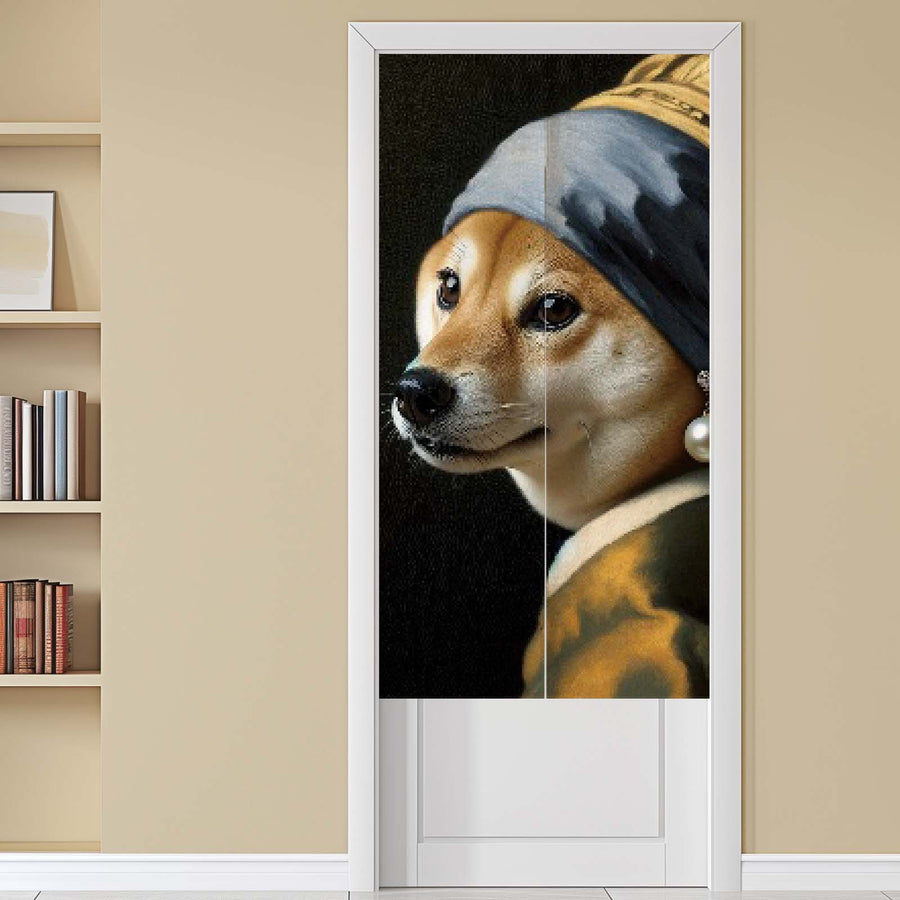 Feblilac Shiba Inu with Pearl Earrings Door Curtain