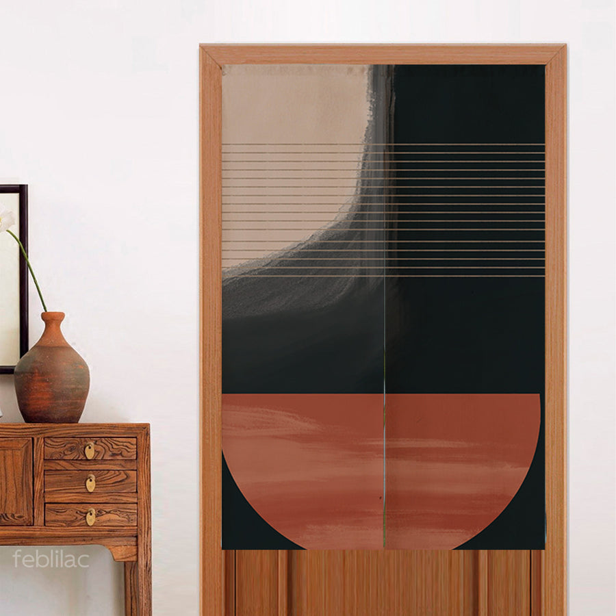 Feblilac Red and Black Modern Abstract Door Curtain