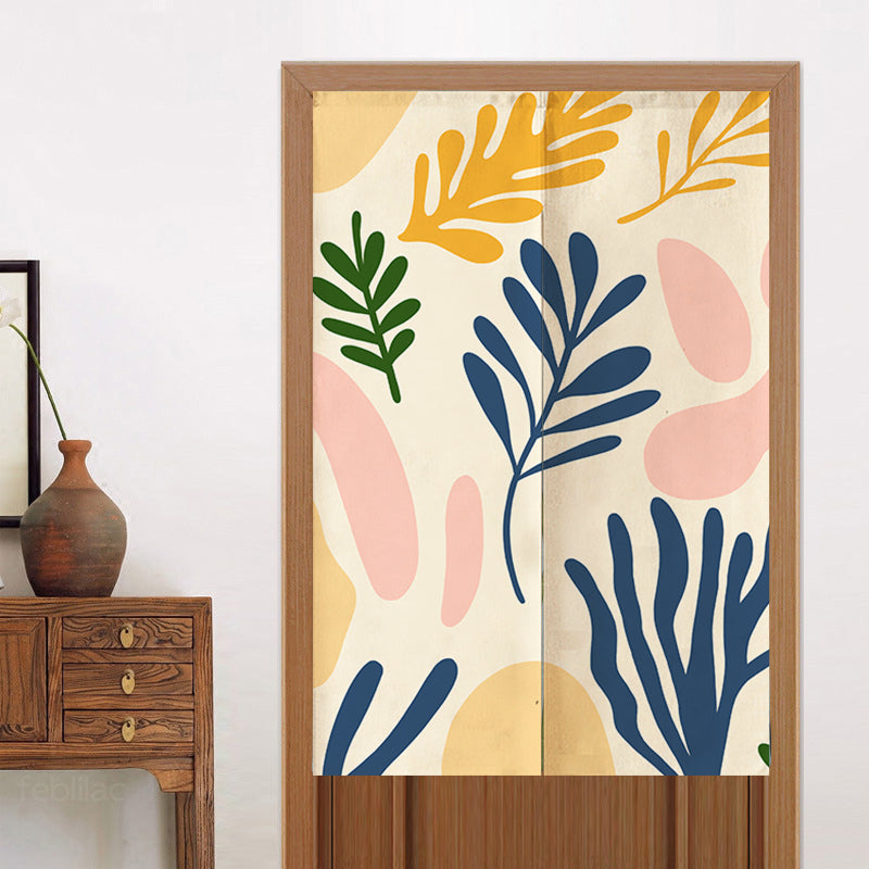 Feblilac Colorful Modern Leaf Color Blocks Door Curtain