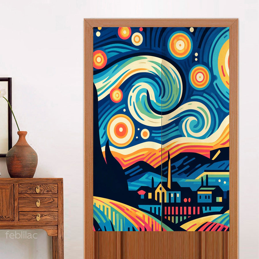Feblilac Starry Sky Illustration Version Door Curtain