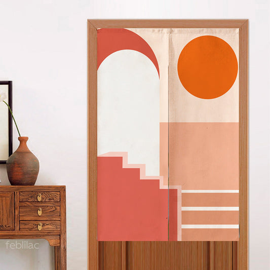 Feblilac Red Color Block Modern Abstract Door Curtain