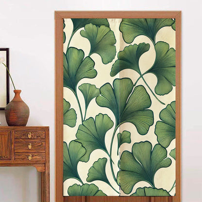 Feblilac Ginkgo Leaf Pattern door curtain hanging in a Japanese style hallway