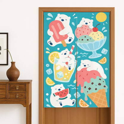 Feblilac Polar Bear Ice Cream door curtain hanging in a Japanese style hallway