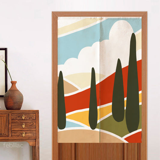 Feblilac Red and Blue Mountains Door Curtain