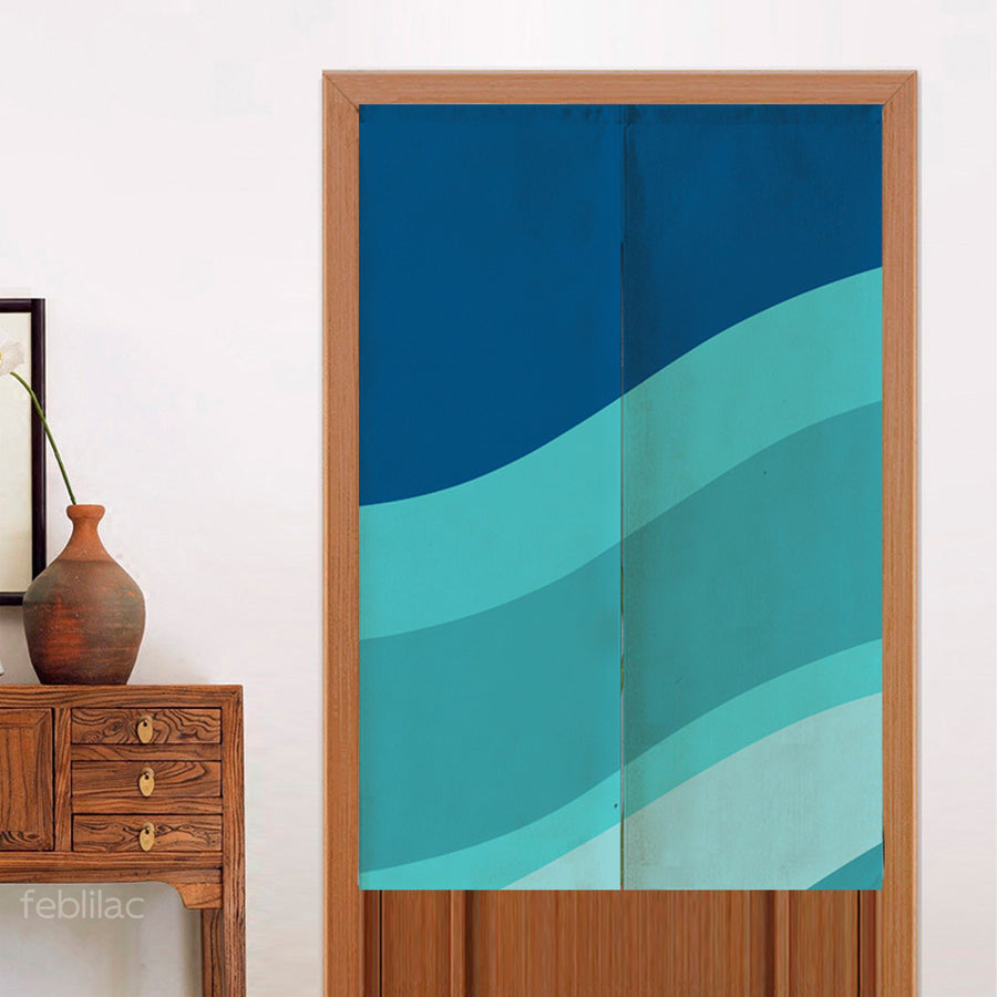 Feblilac Gradient Blue Flowing Waves Door Curtain