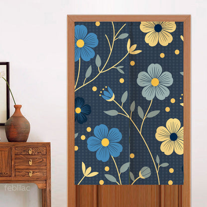 Feblilac Japanese Blue and Gold Flowers Door Curtain