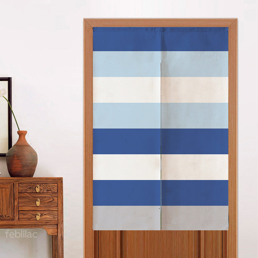 Feblilac Blue and White Stripes Door Curtain