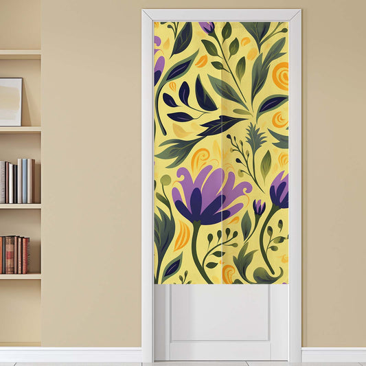 Feblilac Purple Flower Yellow Background Door Curtain