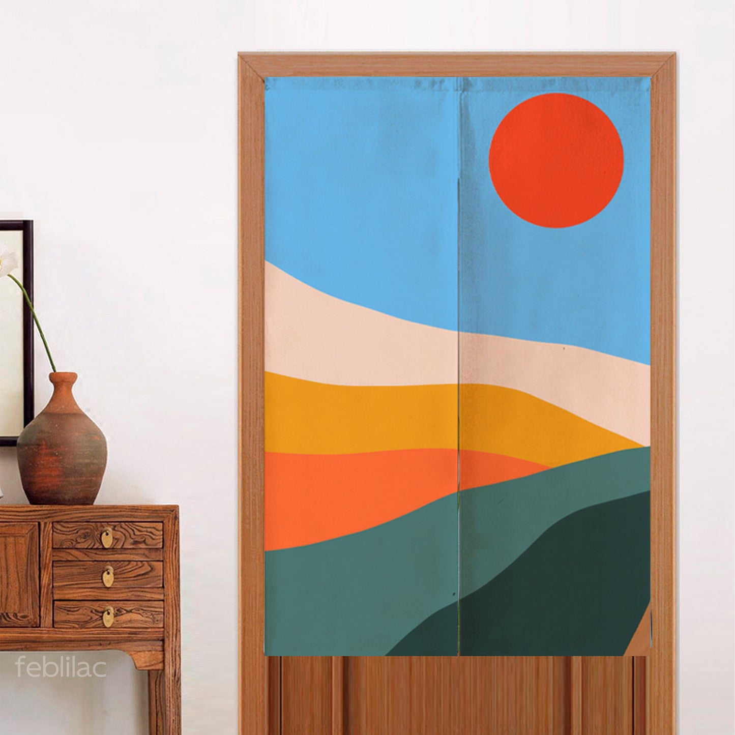 Feblilac Colorful Mountains Sunrise Door Curtain