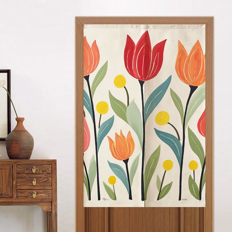 Feblilac Tulips Off-white Background Door Curtain