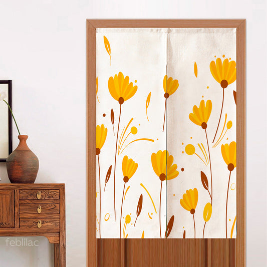 Feblilac Hand Painted Flowers Leaves Orange Yellow Door Curtain