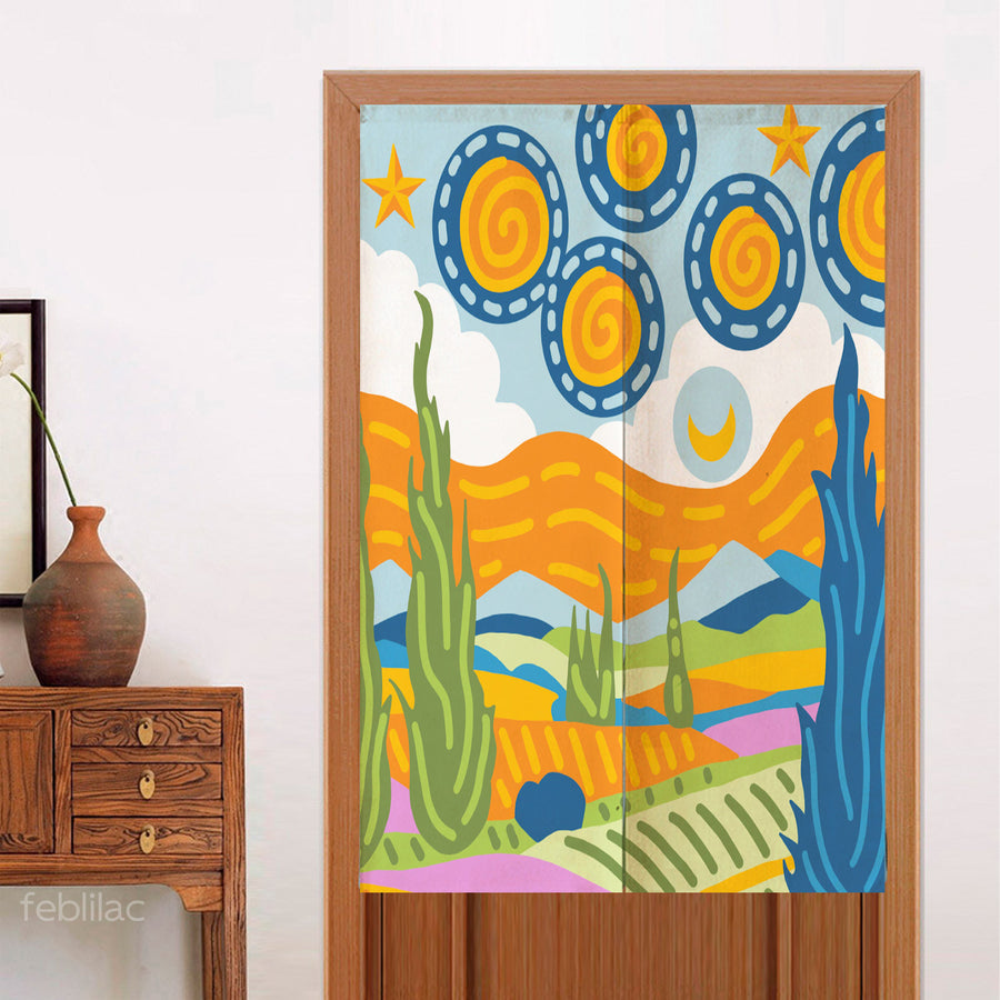 Feblilac Van Gogh Wheat Field Starry Sky Door Curtain