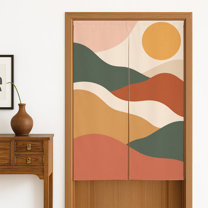 Feblilac Desert Curves door curtain hanging in a Japanese style hallway
